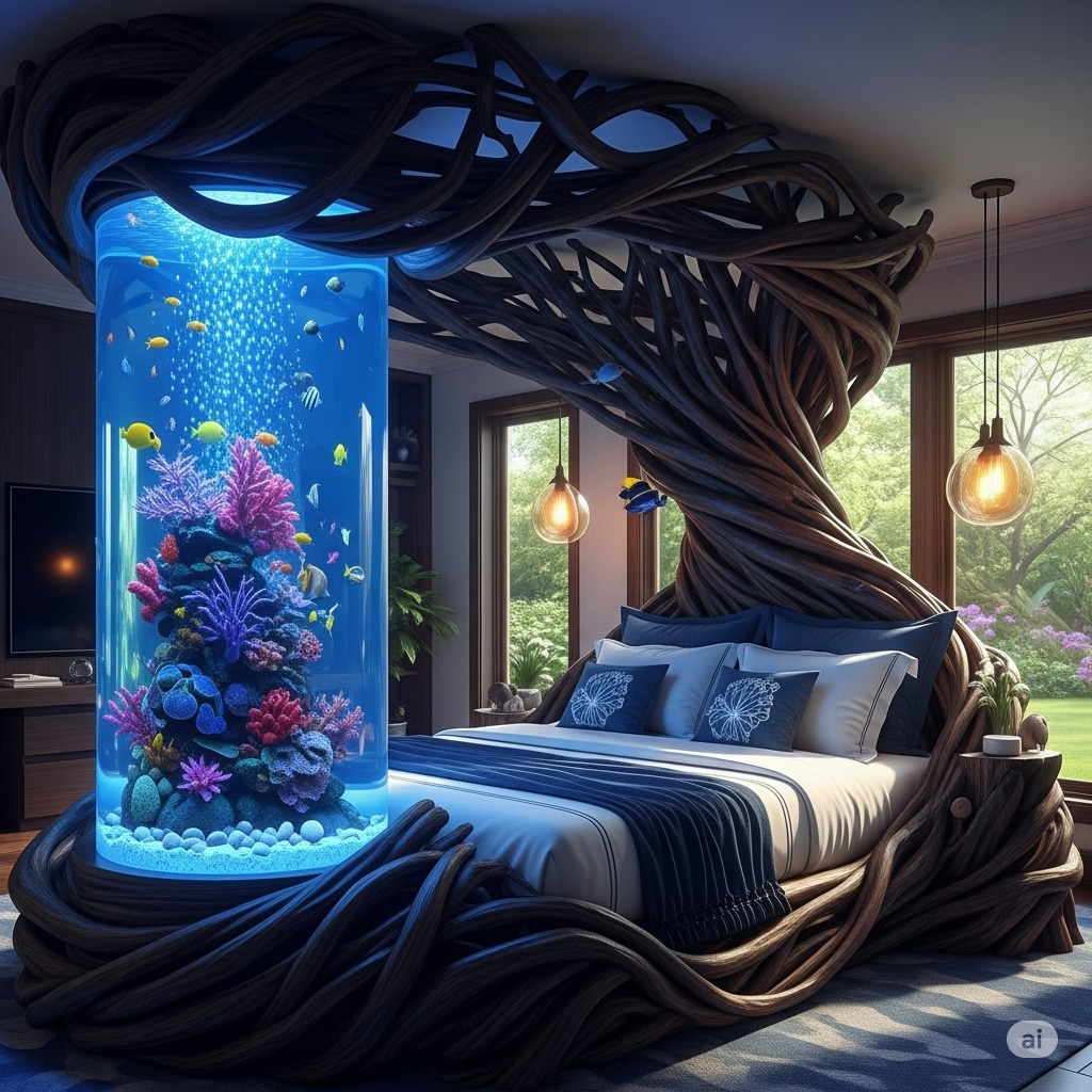 Drift Off to a Dreamy Oasis: Discover the Magic of a Wooden Aquarium Bed!