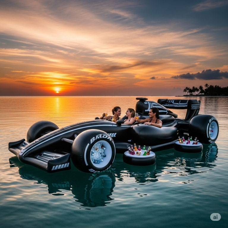 Full Throttle Fun: Lap the Pool in a F1 Car Floating Lounge!