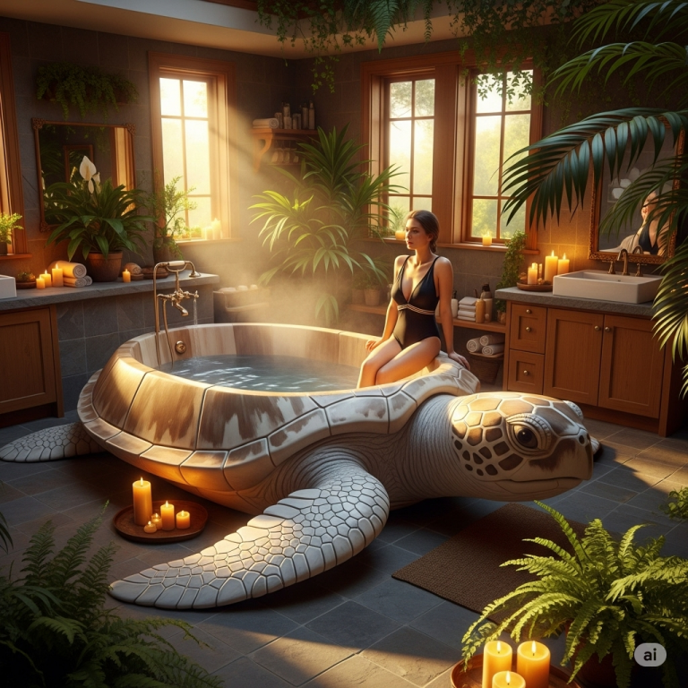 A Shell of Serenity: Dive into the Unparalleled Beauty of a Wooden Turtle Bathtub!